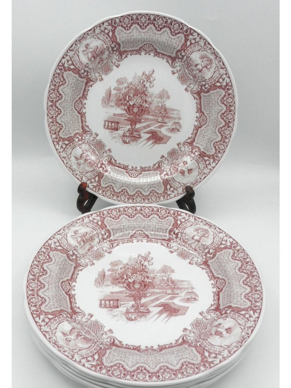 Spode Archive Collection Cranberry  Dinner Plates 10 1/2 Inch Set of 6 Assorted